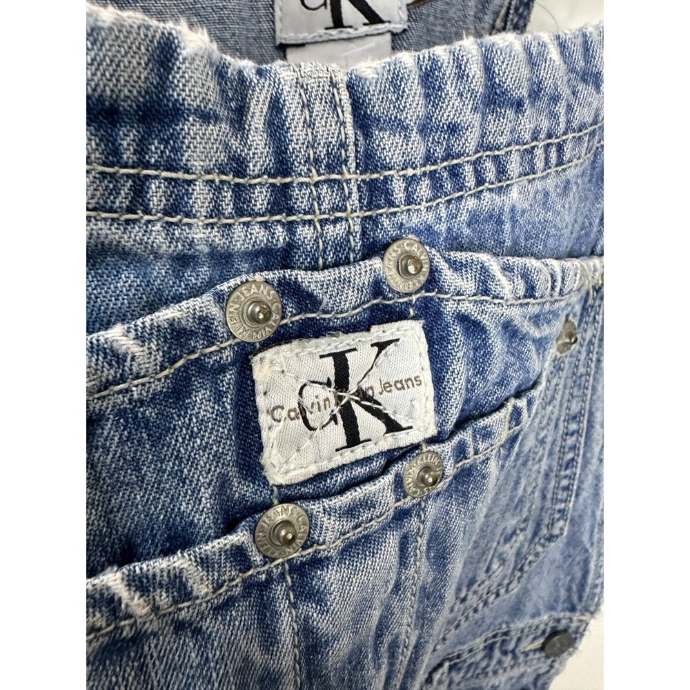 Calvin Klein Vintage 90s Style Carpenter Overalls Blue Denim Bib Small Oversized - Picture 7 of 13
